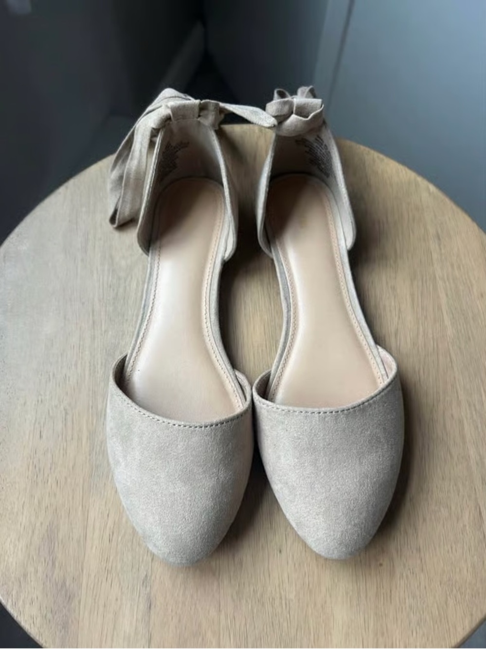 Women's Ankle Tie Pointed Toe Flats in Light Beige
